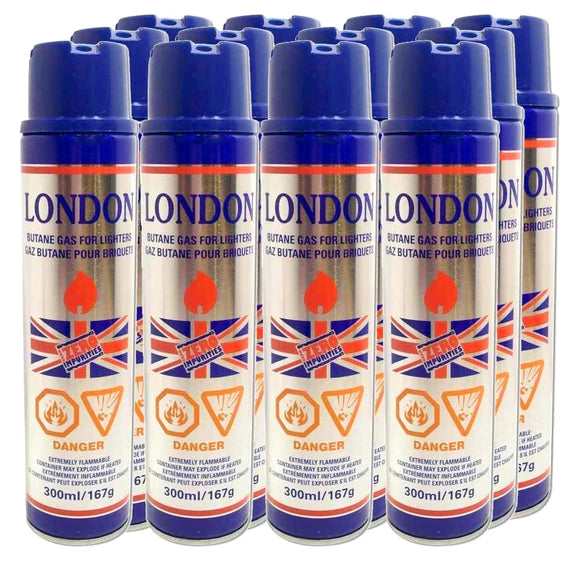London Butane - Butane Gas For Lighter 300ML (Pack of 12) - Quecan