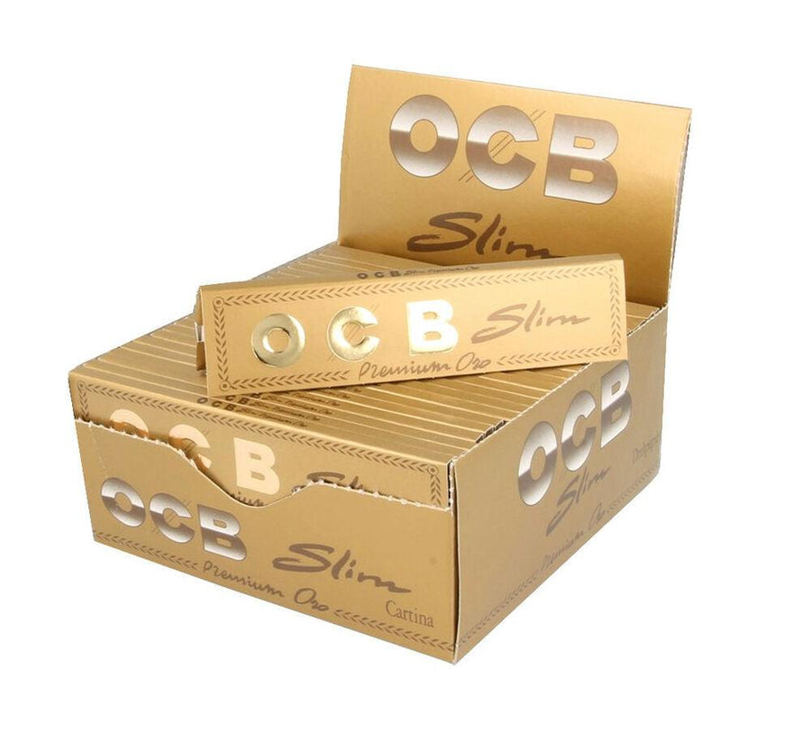 OCB Premium Gold Slim Rolling Paper (Box of 50 Booklets) - Quecan