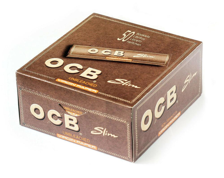 OCB Unbleached Virgin Slim Rolling Paper (Box of 50) - Quecan