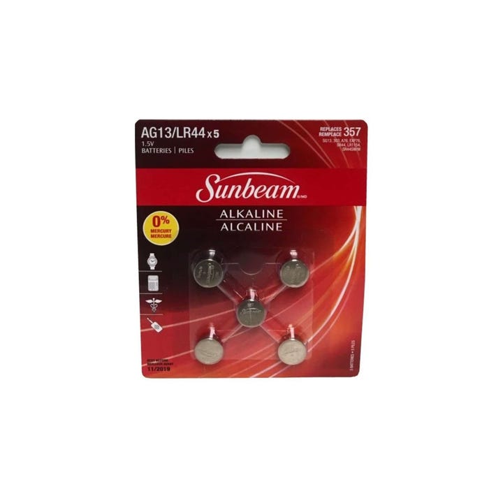 Sunbeam - Alkaline 1.5V Watch Batteries AG13 (Pack of 5) - Quecan