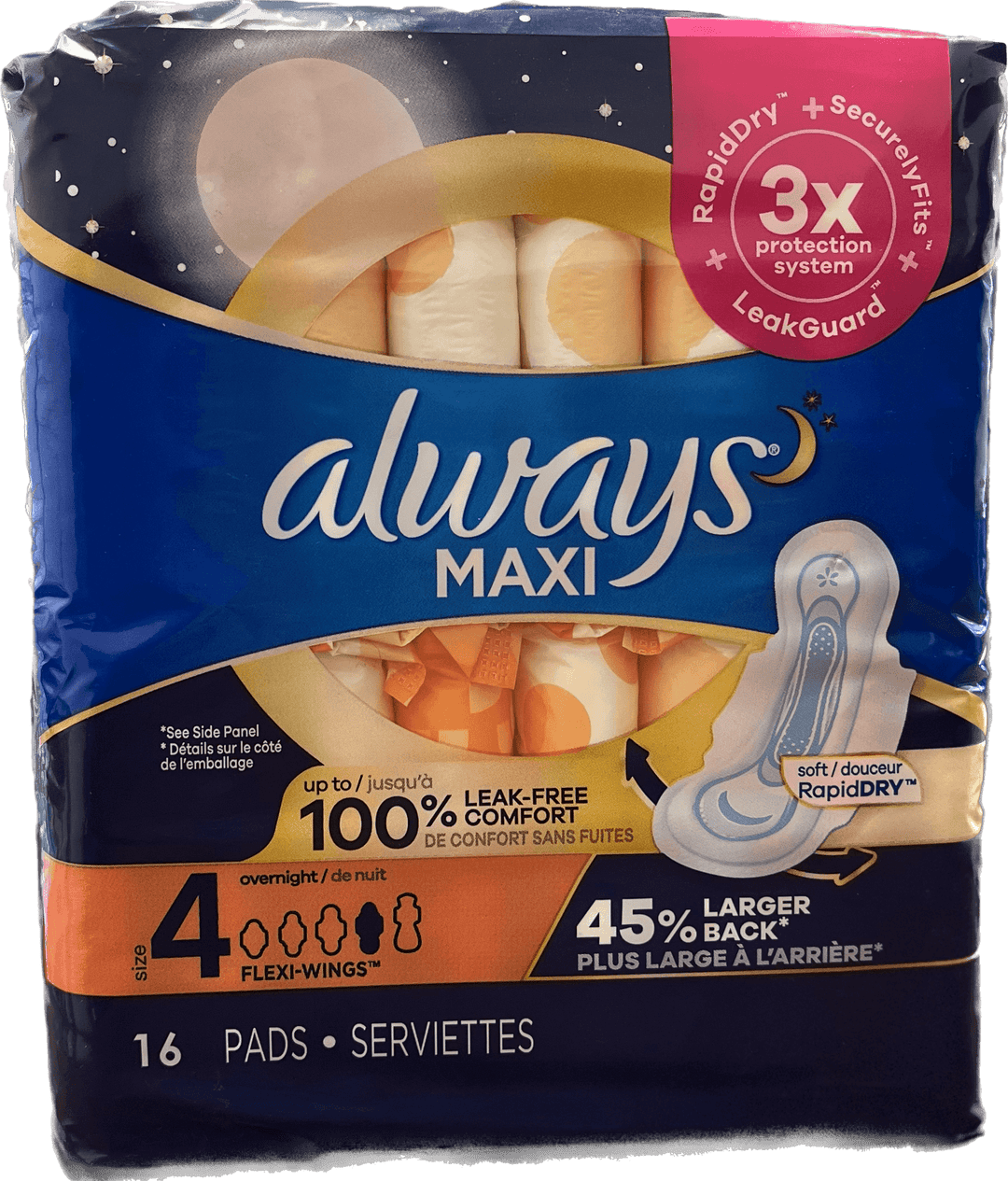 Always Maxi - Size 4 Overnight W/Flexi Wings (Pack of 16)